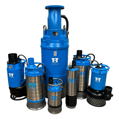 Range of industrial submersible dewatering pumps in multiple sizes for mining and site water management